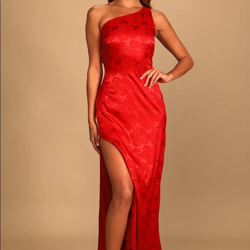 ❤️Red Jacquard One-Shoulder Maxi Dress❤️